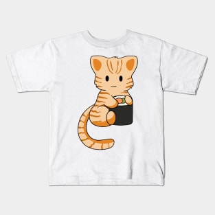 Orange Tabby Cat with Sushi Roll Kids T-Shirt